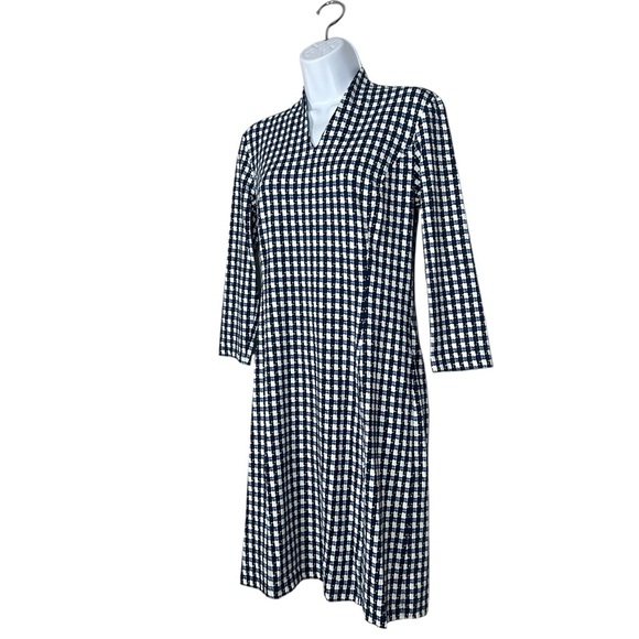 J. McLaughlin Ivana Dress Small Catalina Cloth Navy Off White Check 3/4 Sleeve - Picture 10 of 13